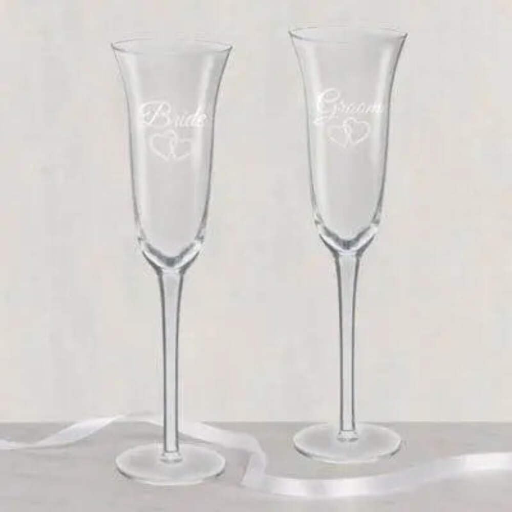 Bride & Groom Toasting Glasses, Clear, 7.4-oz, 2-pk