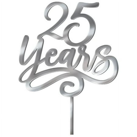 "25 Years" Metallic Cake Topper, Silver, 7-inch