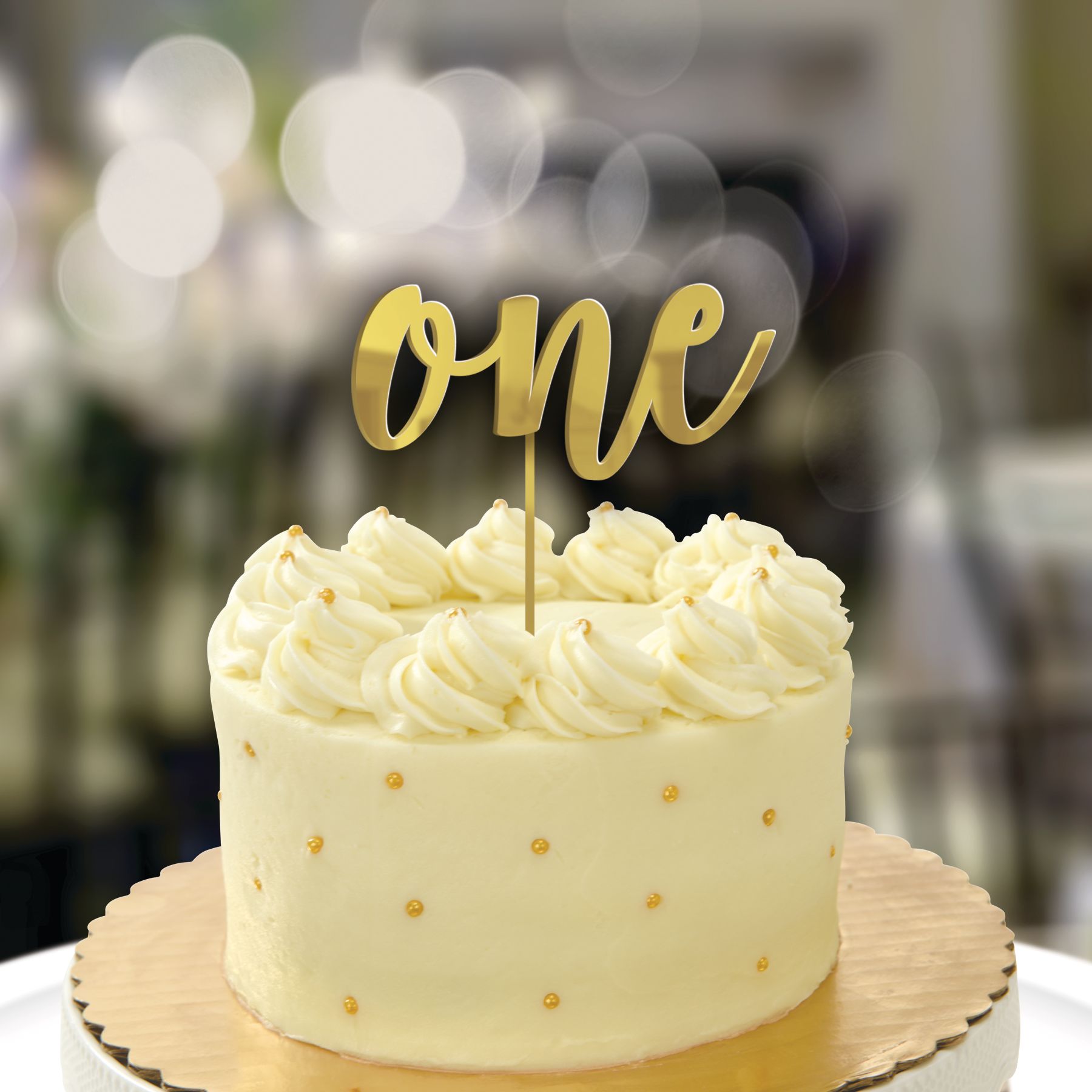 First Birthday "One" Cake Topper, Foil, Gold, 7-inch