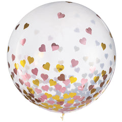 Heart Confetti Latex Balloons, Metallic Pink/Gold, 24-inch, 2-pk