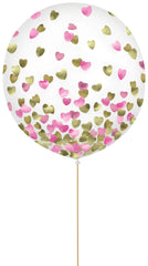 Heart Confetti Latex Balloons, Metallic Pink/Gold, 24-inch, 2-pk