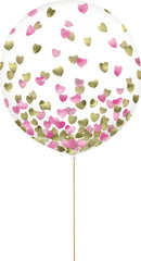 Heart Confetti Latex Balloons, Metallic Pink/Gold, 24-inch, 2-pk