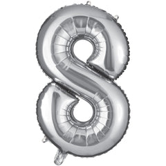 Silver Number 8 Foil Balloon - Metallic Finish