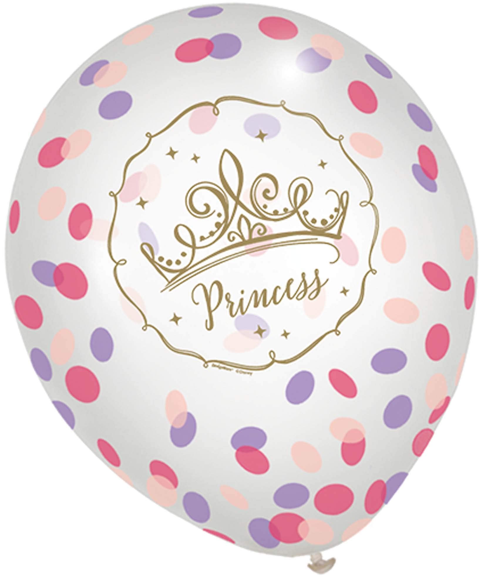 Disney Princess Confetti Latex Balloons, Purple/Pink/Gold, 12-inch, 6-pk