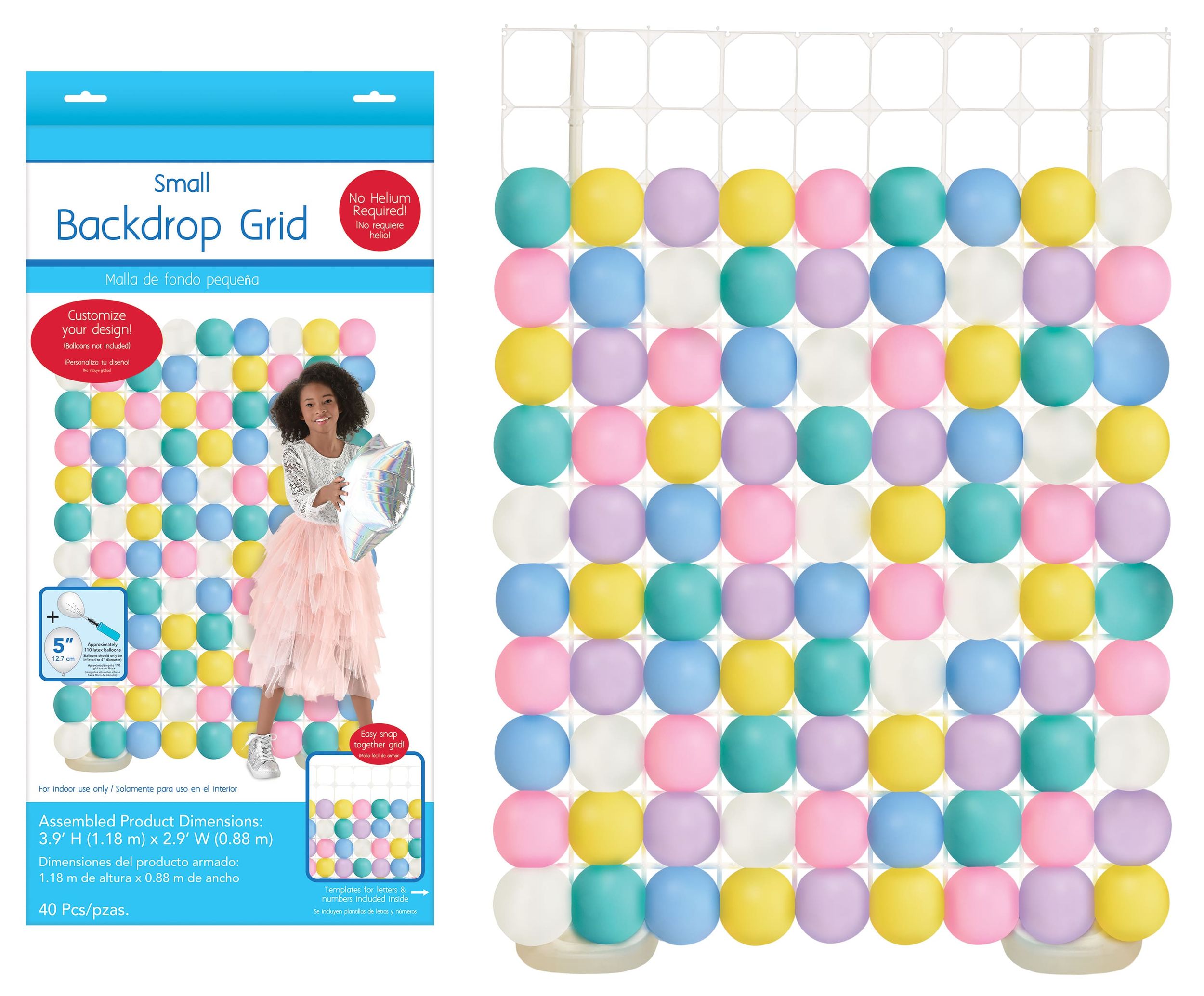 Balloon Grid Backdrop Kit Stand, Clear, 4-ft, 40-pk