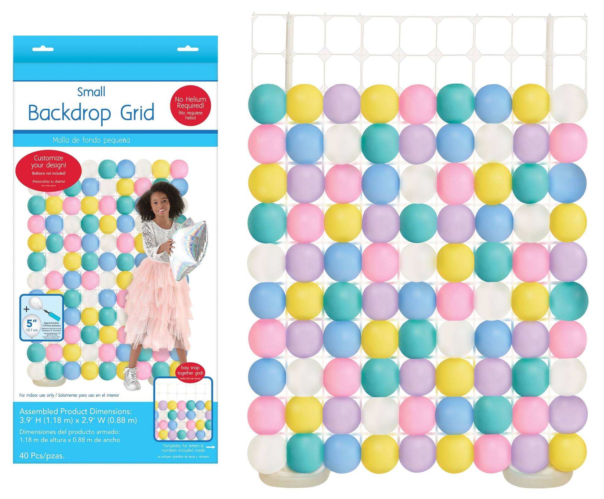 Balloon Grid Backdrop Kit Stand, Clear, 4-ft, 40-pk