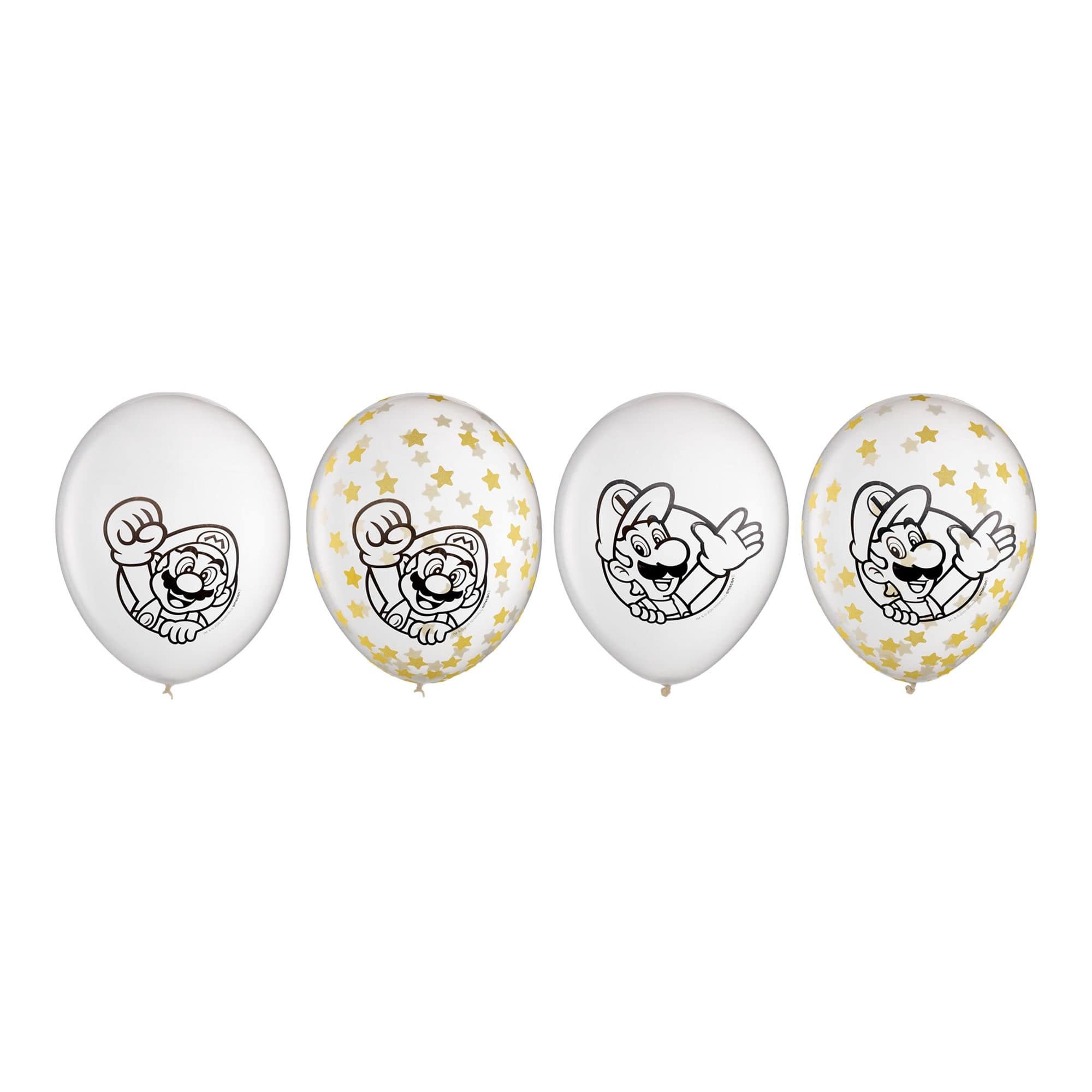 Nintendo Super Mario Bros Confetti Latex Balloons, Black/Gold, 12 inch, 6-pk