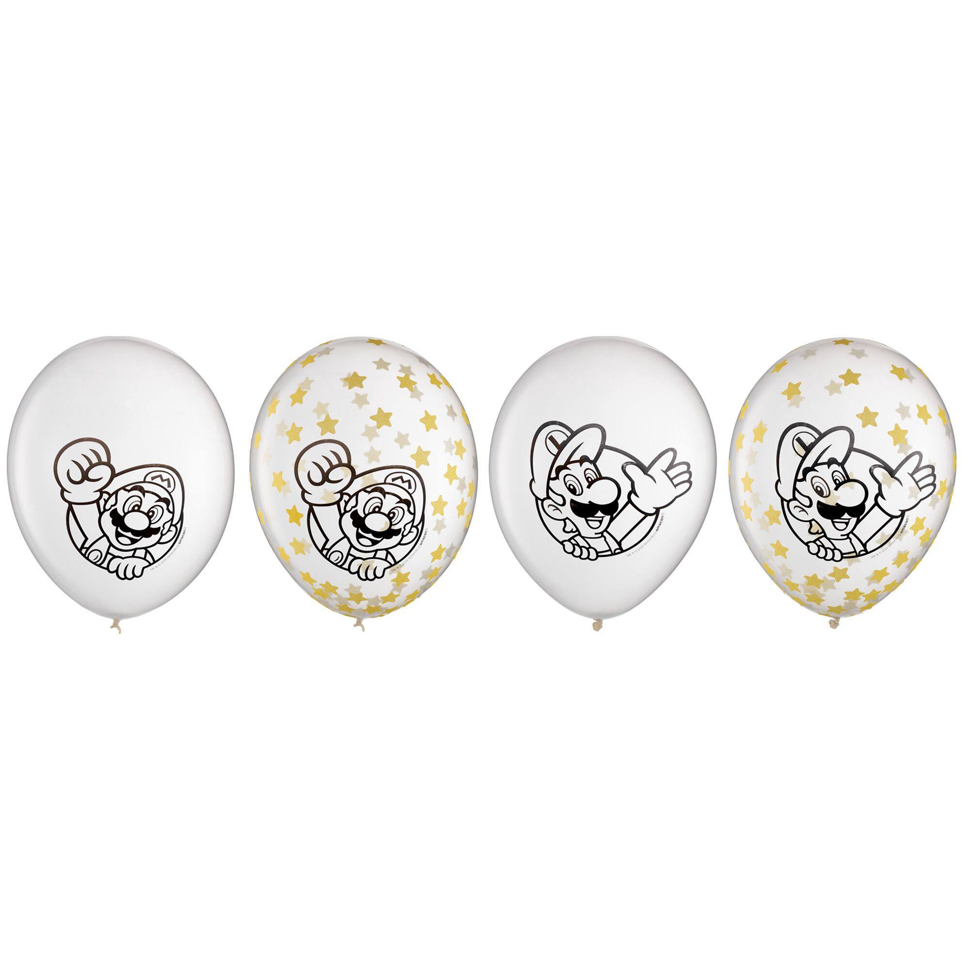 Nintendo Super Mario Bros Confetti Latex Balloons, Black/Gold, 12 inch, 6-pk