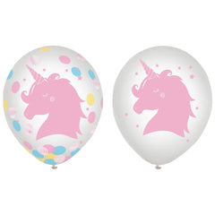 Unicorn Confetti Latex Balloons, Pink, 12-inch, 6-pk