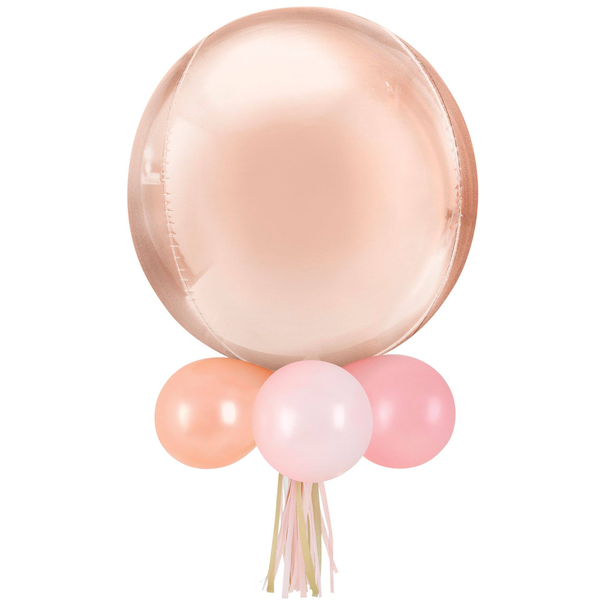 Round Pearl Foil & Latex Balloon Chandelier, Pink/Rose Gold, 16x26 inch, 16-pk