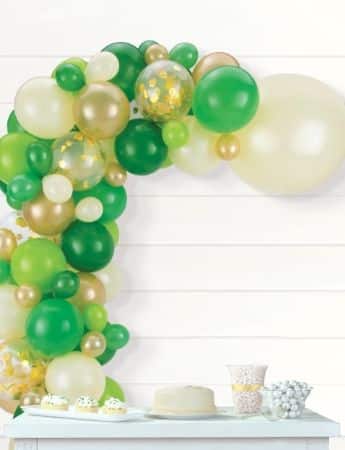 Round Transparent Confetti Latex Balloon Garland Kit, Green/White/Gold