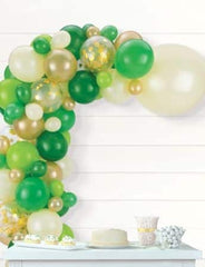 Round Transparent Confetti Latex Balloon Garland Kit, Green/White/Gold