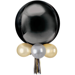 Round Pearl Foil & Latex Balloon Chandelier, Black/Gold, 16x26-inch, 16-pk