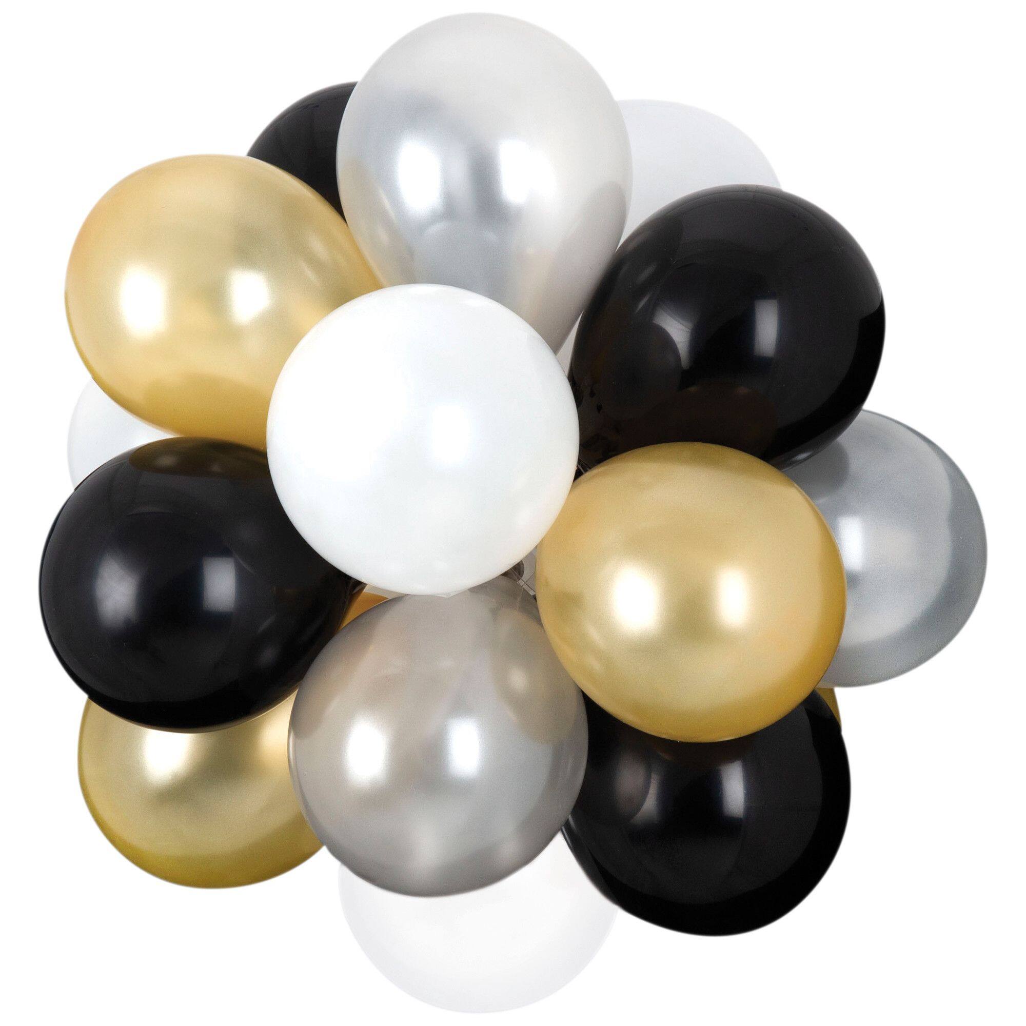 Pearl Sphere Latex Balloon Chandelier, Black/Gold/Silver, 16x13.5-inch, 25-pk