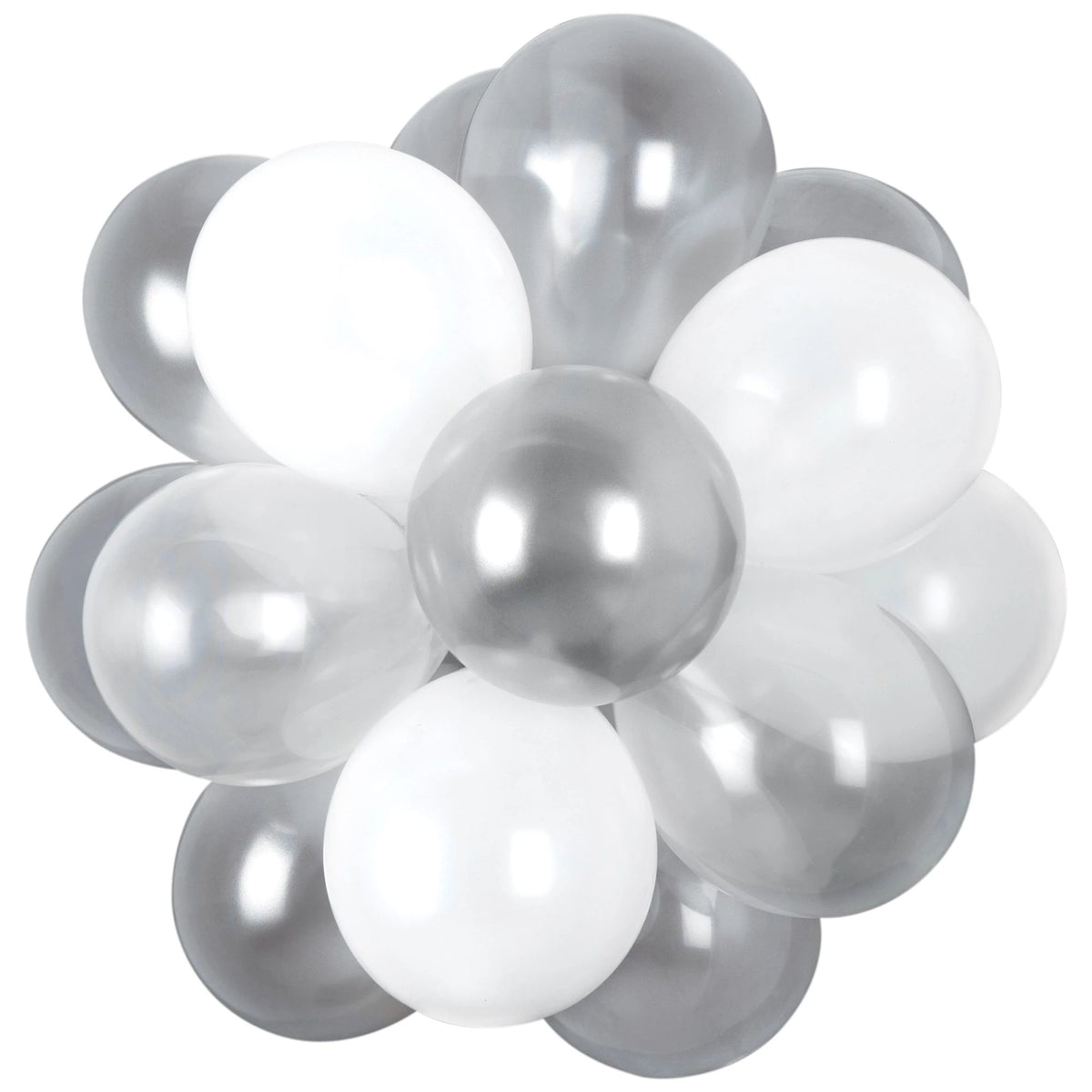 Round Pearl Sphere Latex Balloon Chandelier, Silver/White, 16x13.5-inch, 25-pk