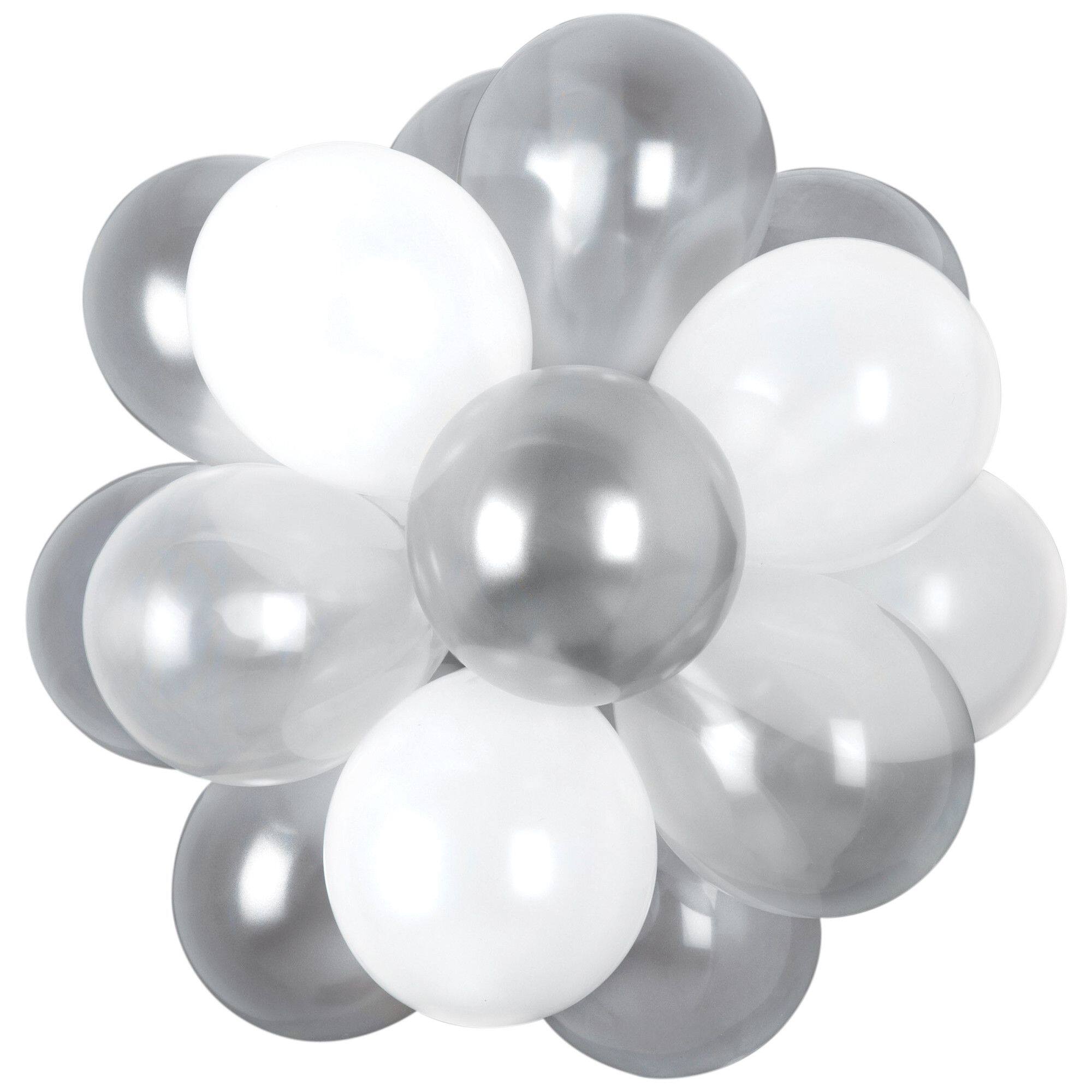 Round Pearl Sphere Latex Balloon Chandelier, Silver/White, 16x13.5-inch, 25-pk