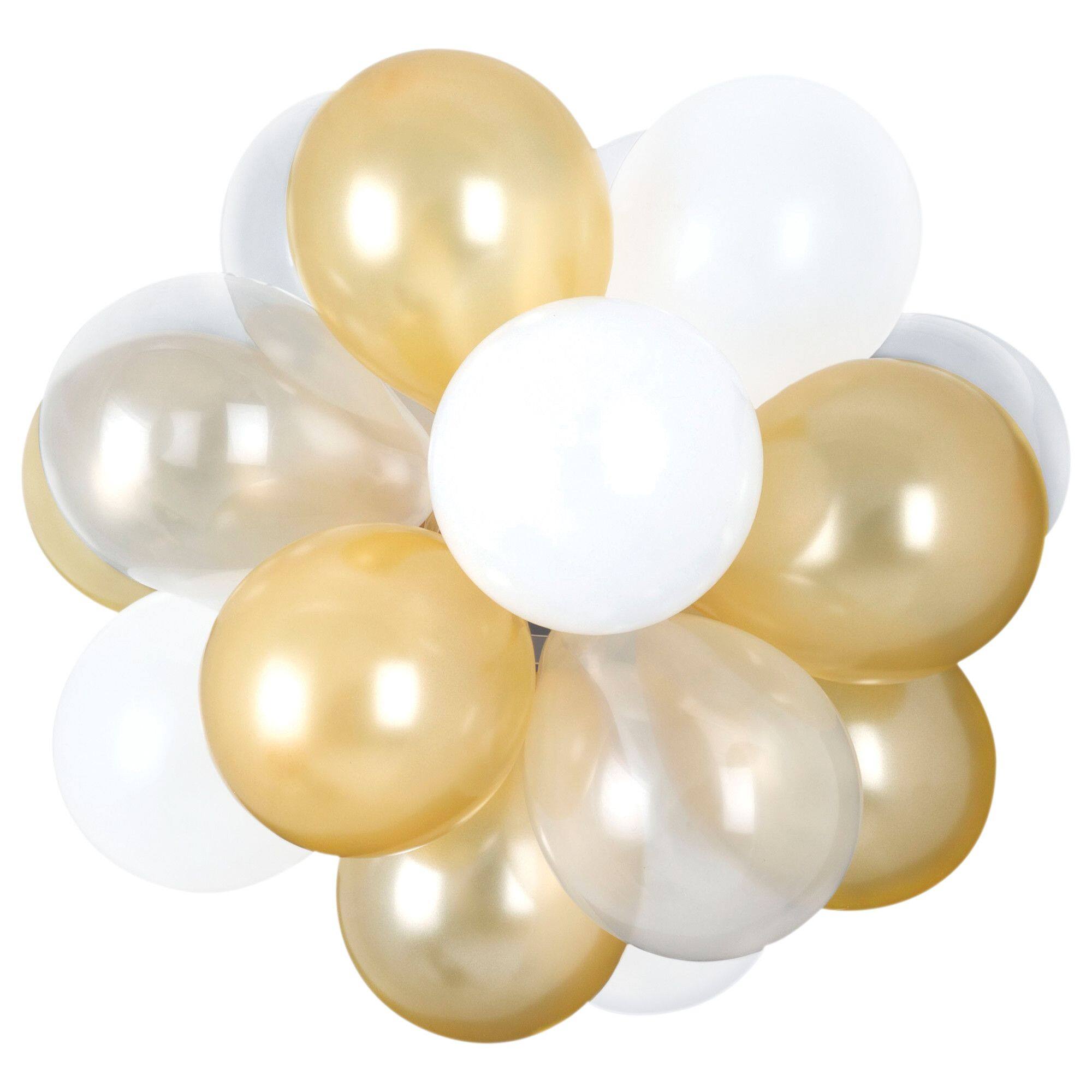 Round Pearl Sphere Latex Balloon Chandelier, Gold/White, 16x13.5-inch, 25-pk