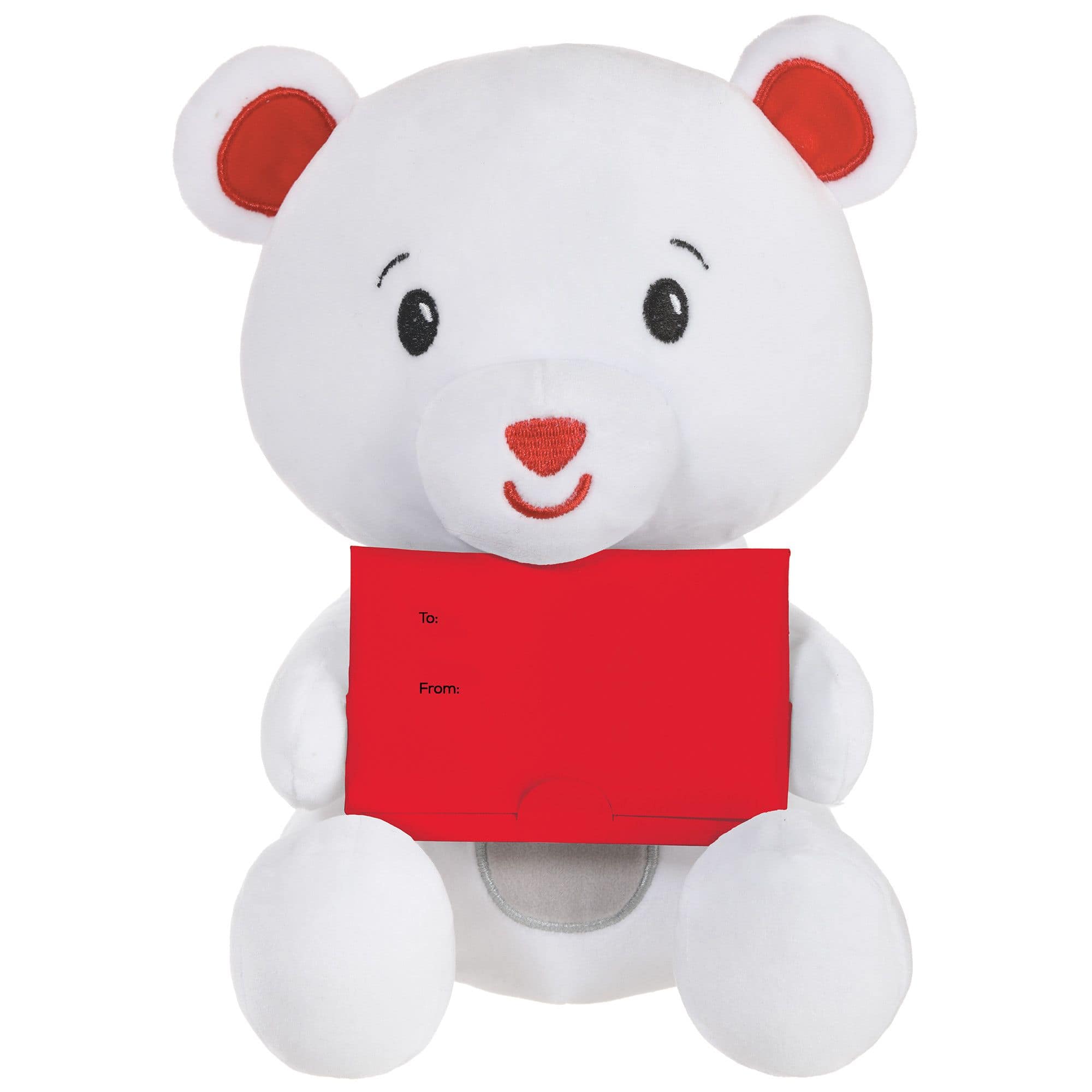 Bear Plush Balloon Weight, Card Holder Accessory, White/Red, 8-inch