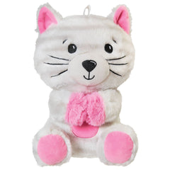 Cat Plush Balloon Weight, White/Pink, 4-inch