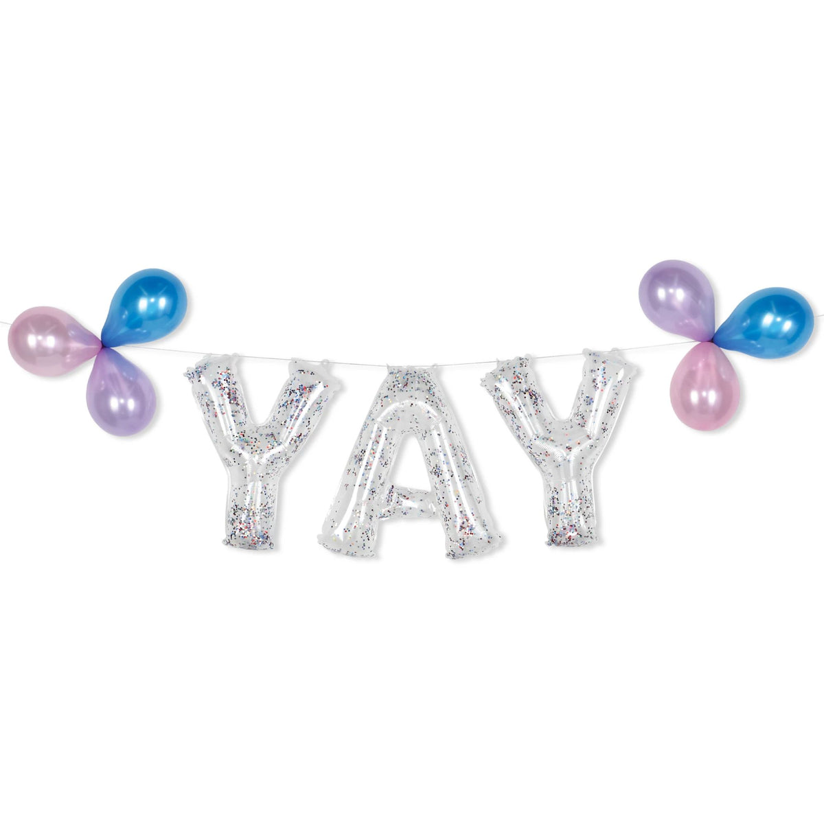 Yay Letters Transparent Confetti Foil Balloon Banner, Silver, 8.5-in