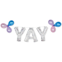 Yay Letters Transparent Confetti Foil Balloon Banner, Silver, 8.5-in
