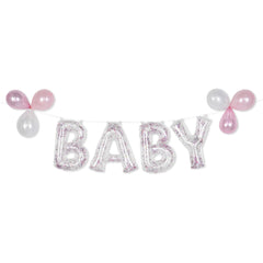 Baby Letters Transparent Confetti Foil Balloon Banner, 8.5-in