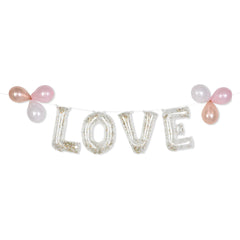 Love Letters Transparent Confetti Foil Balloon Banner, Gold, 8.5-in