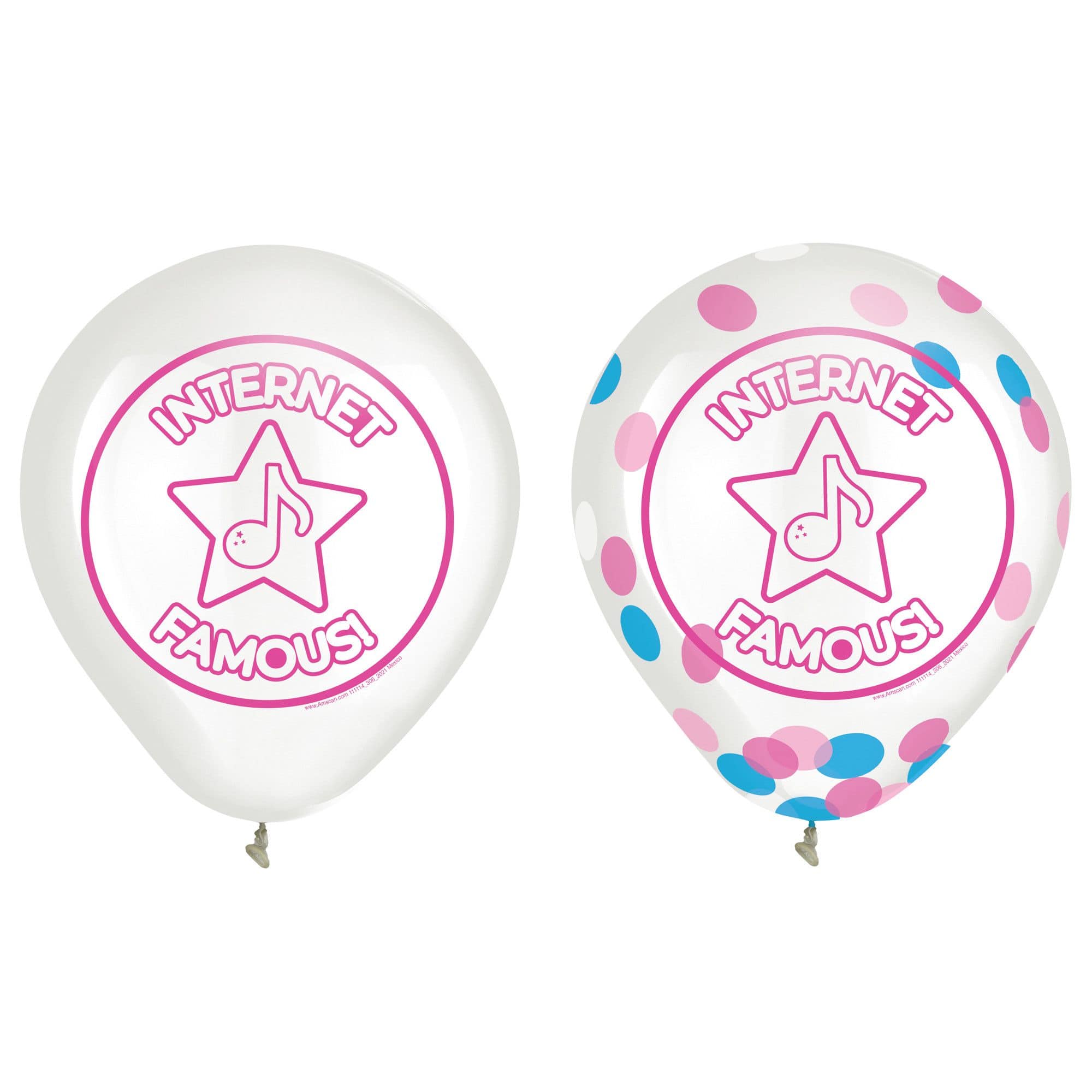 Internet Famous Confetti Latex Balloons, White/Pink/Blue, 12-inch, 2-pk