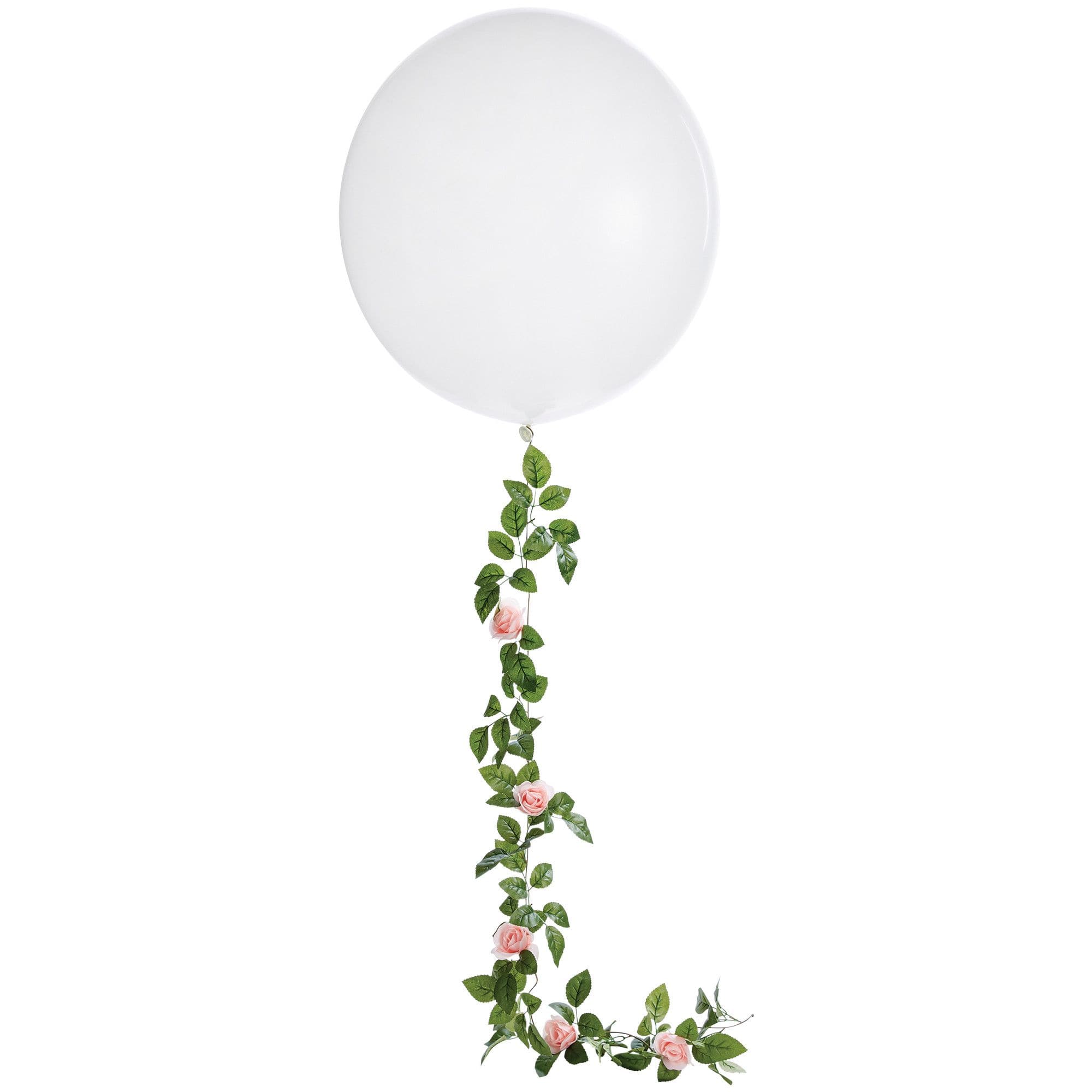 Pink Floral Balloon Tail, Greenery Leaves, 6-foot, with 24-inch Balloon