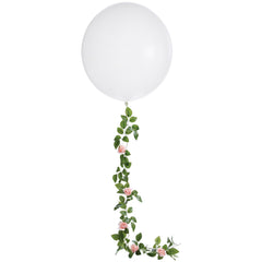 Pink Floral Balloon Tail, Greenery Leaves, 6-foot, with 24-inch Balloon
