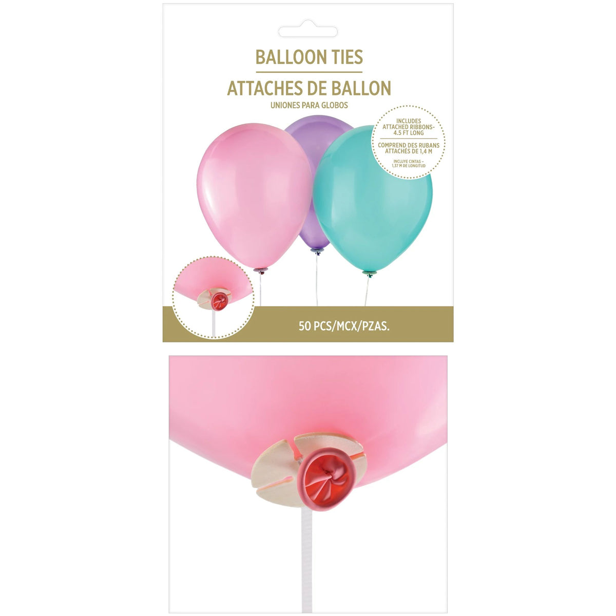Essential Latex Balloon Ties with Ribbon | Pack of 50