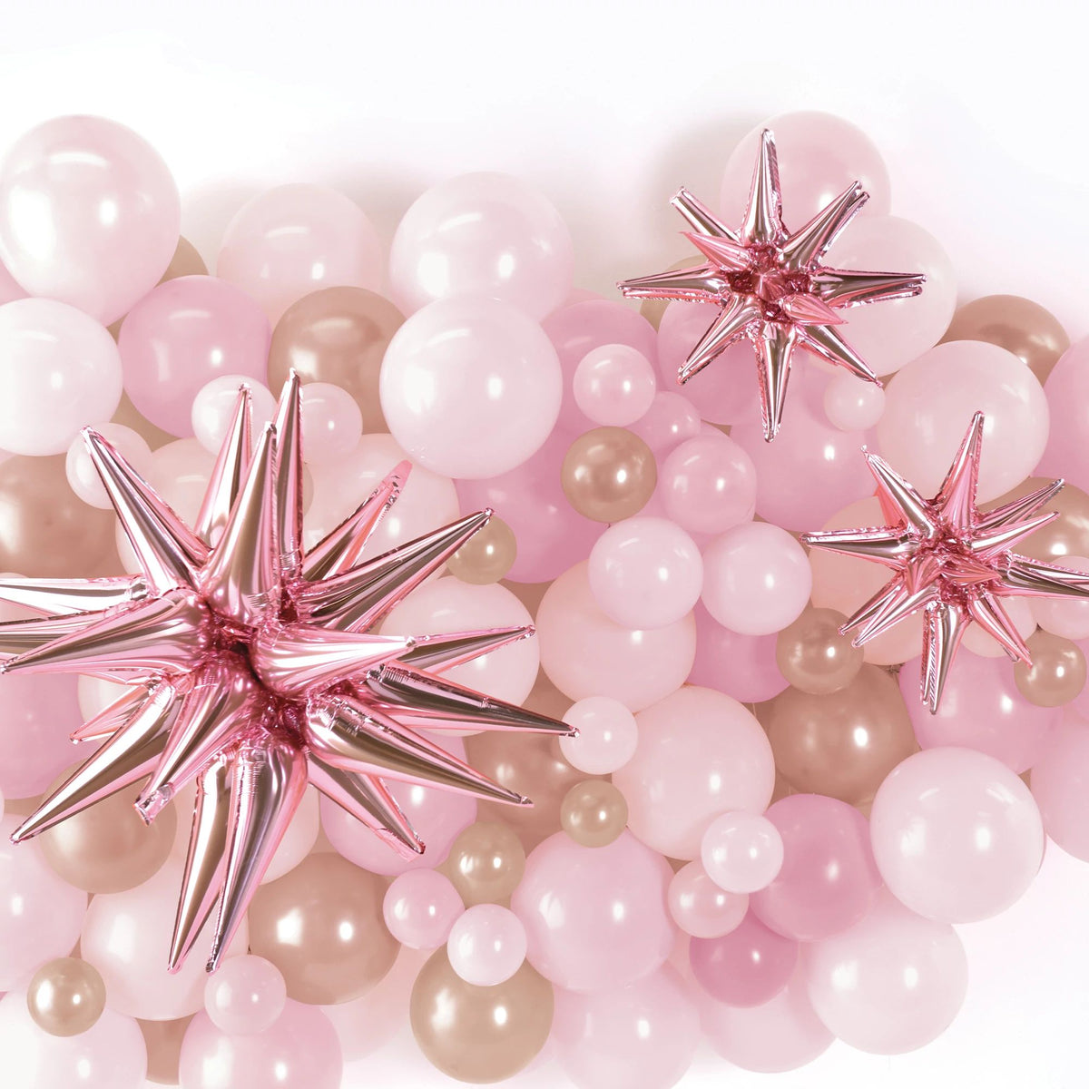 Elegant Rose Gold Starburst Balloon Clusters