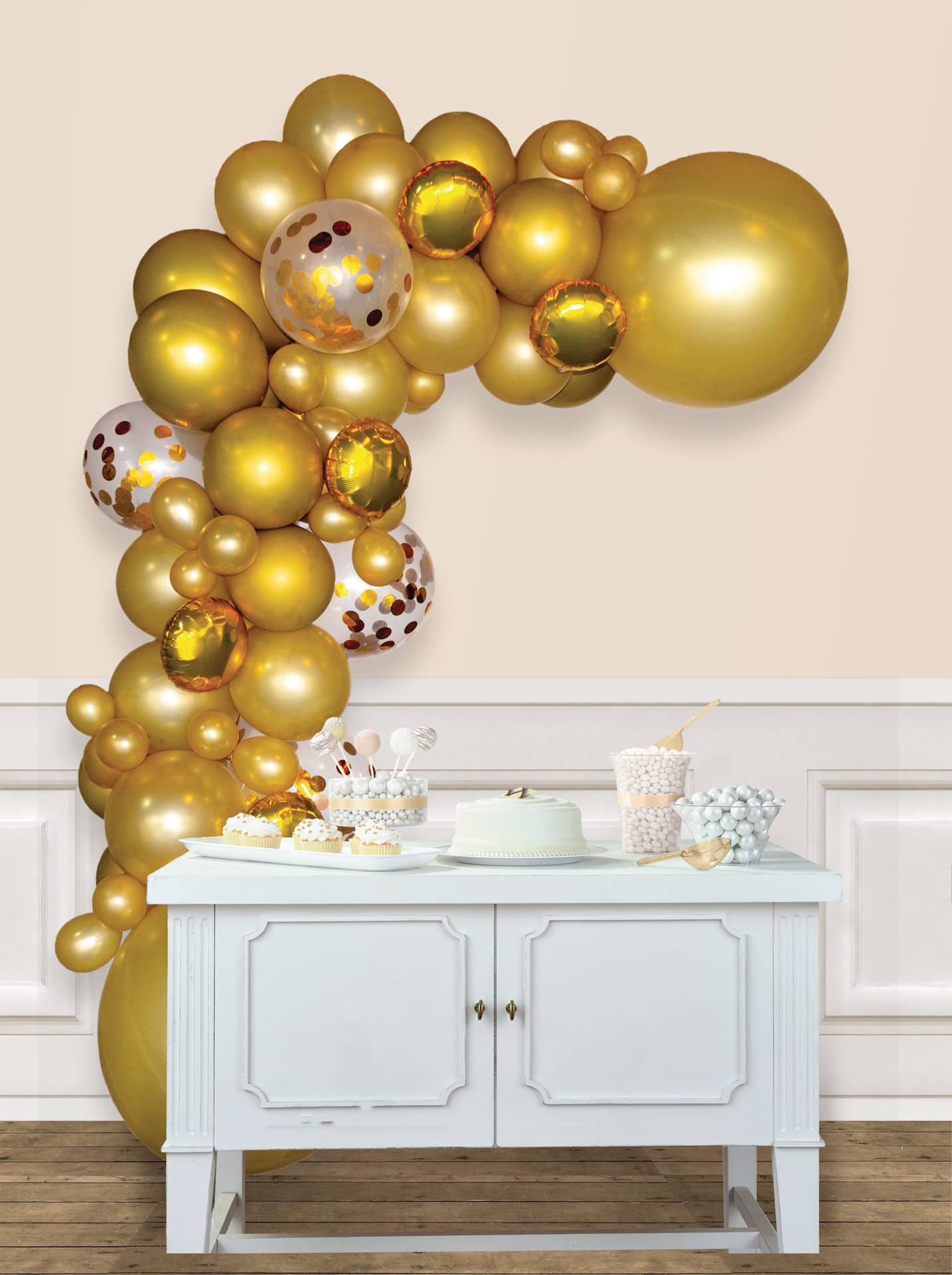 Round Confetti Latex Balloon Garland Kit, Gold/Silver/White, 70-piece
