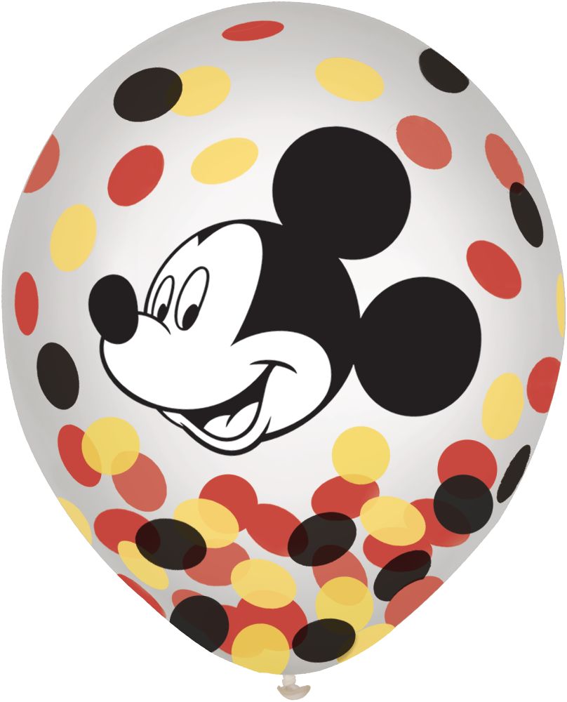Disney Mickey Mouse Confetti Latex Balloons, Black/Yellow/Red, 12-inch, 6-pk