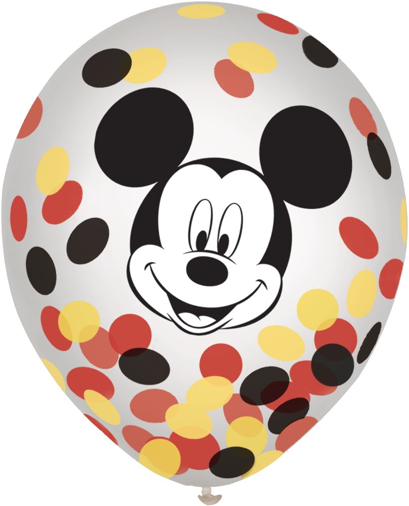 Disney Mickey Mouse Confetti Latex Balloons, Black/Yellow/Red, 12-inch, 6-pk