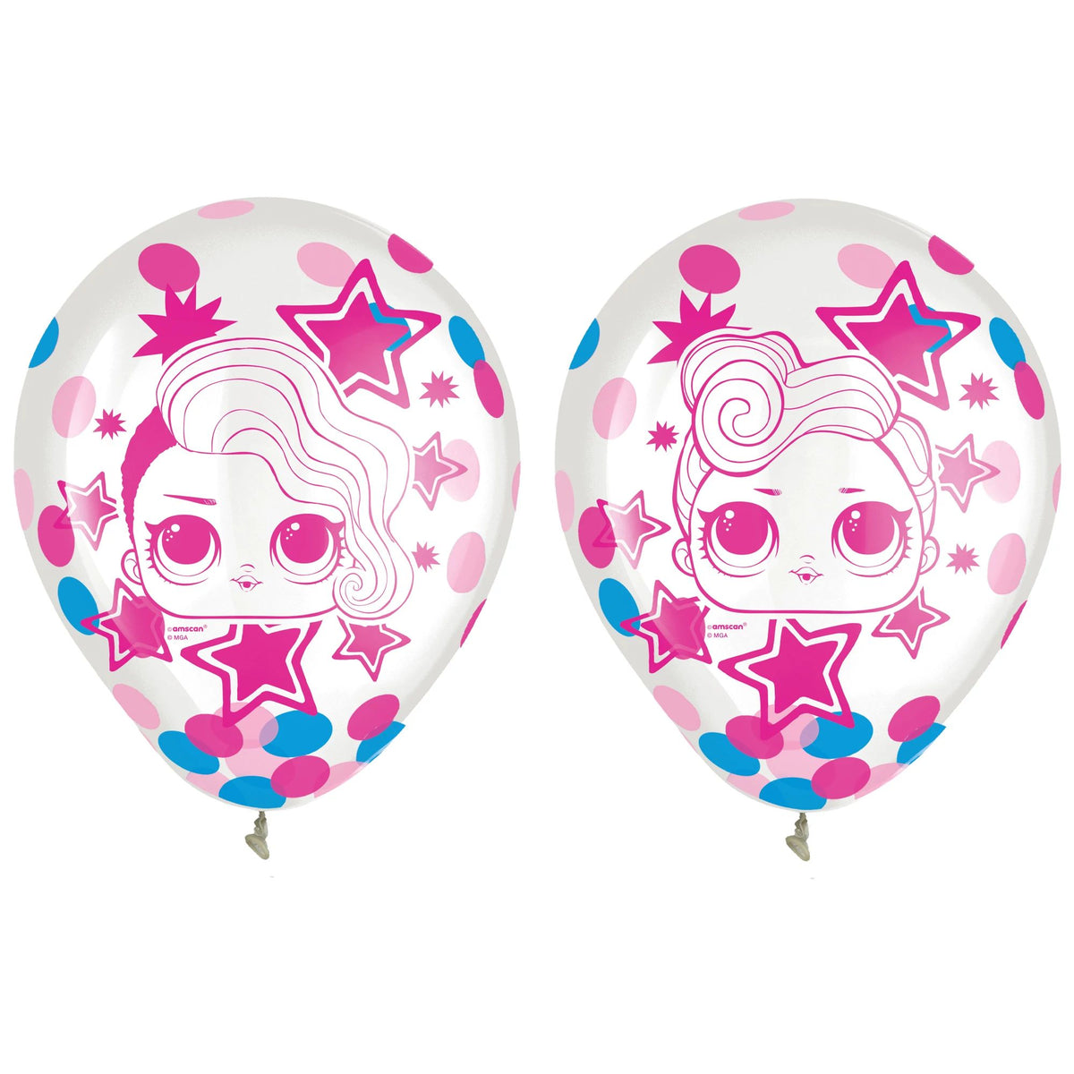 L.O.L. Surprise! Confetti Latex Balloons, Pink/Blue, 12 inch, 6-pk