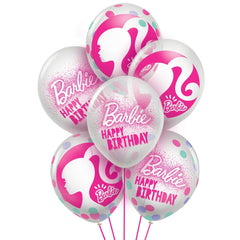 Barbie Happy Birthday Confetti Latex Balloons, Pink, 12-inch, 6-pk