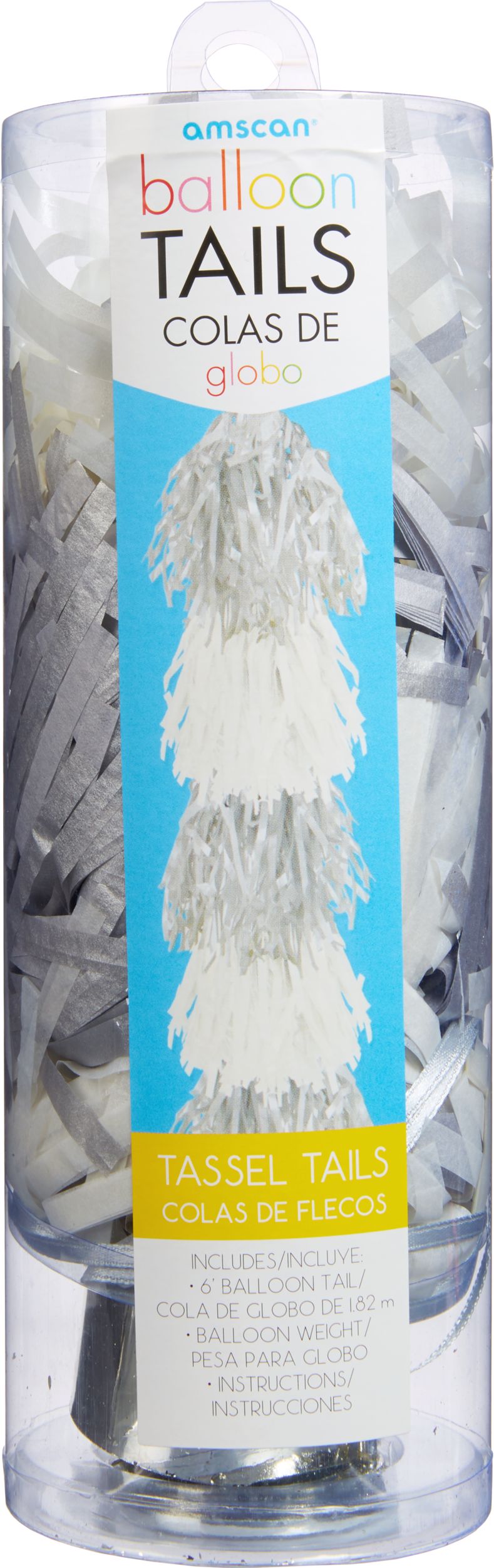 Tassel Fringe Balloon Weight Tail Accessory, Silver/White, 6-foot