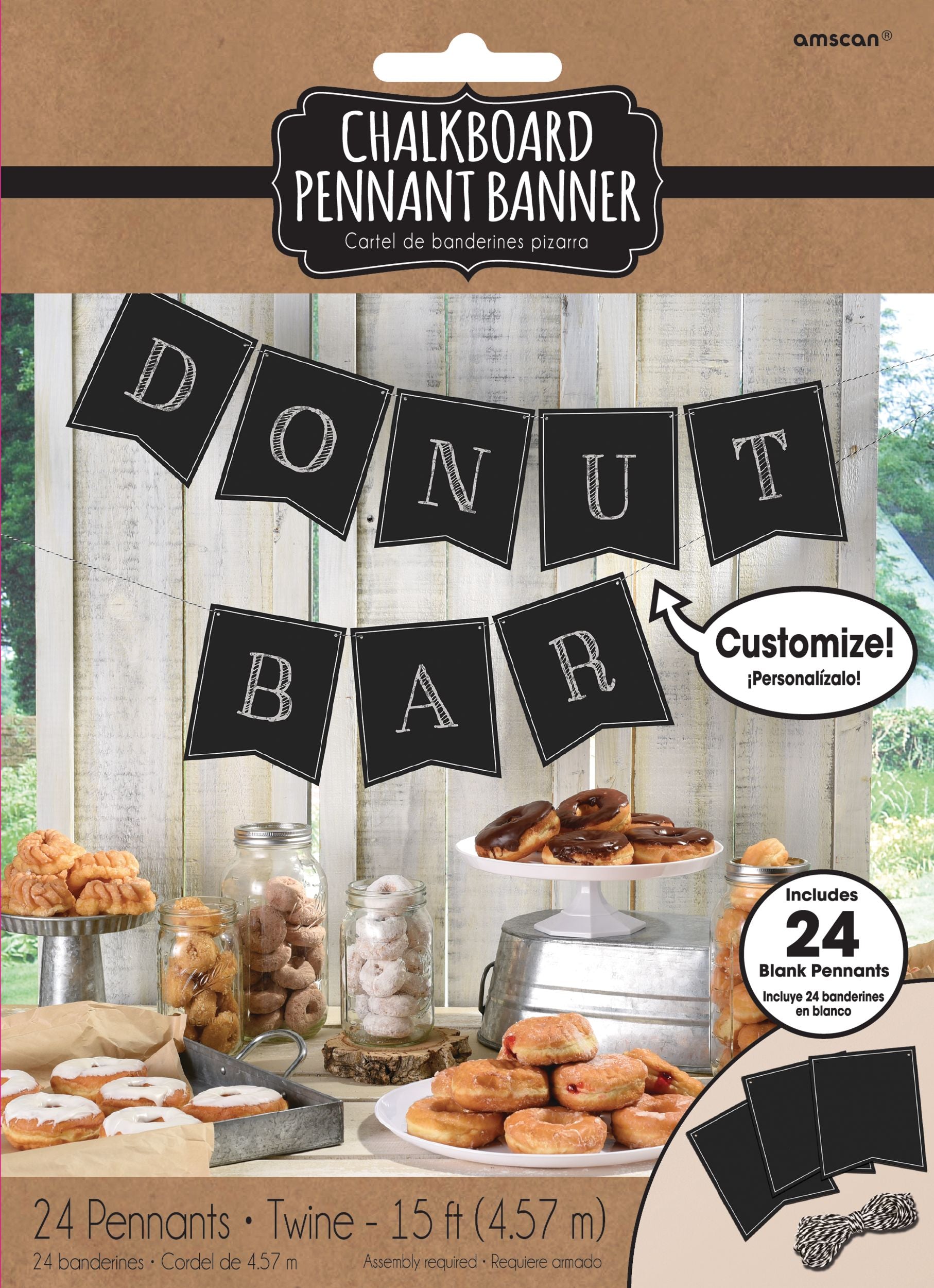 Chalkboard Pennant Banner, Black, 15-foot, 24-pk