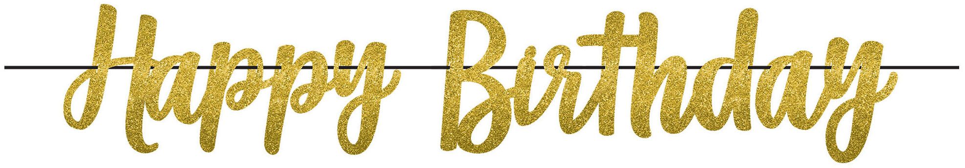 Happy Birthday Glitter Garland Banner, Gold, 12-foot