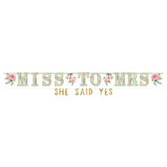 Miss to Mrs She Said Yes Banner, Mint/Gold, 11-foot, 2-pk