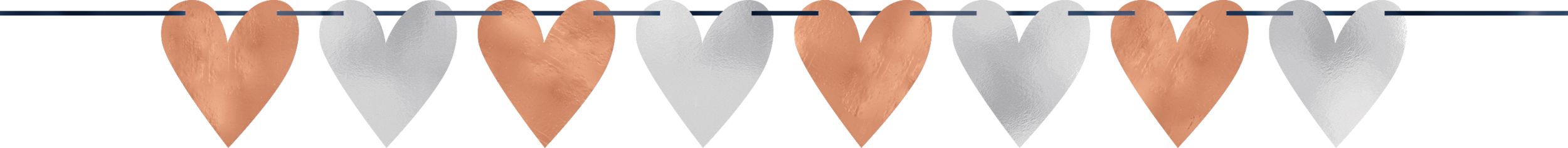 Garland Banner, Rose Gold/Silver Hearts, 12-foot, 2-pk
