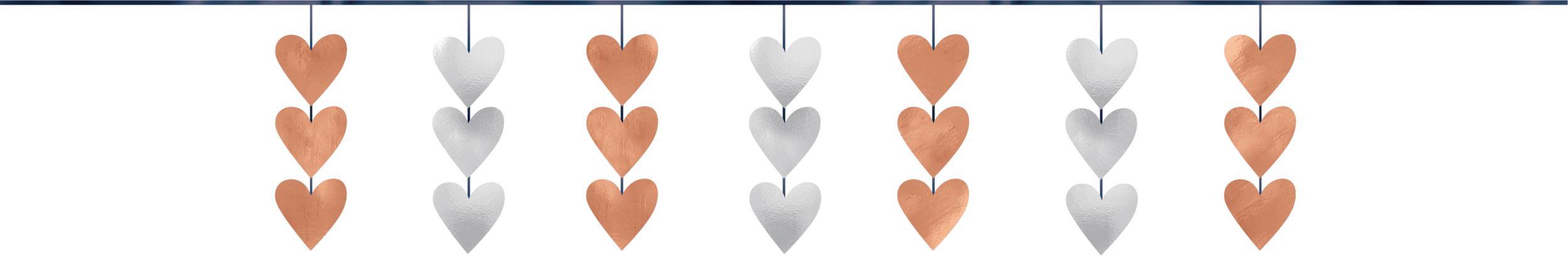 Garland Banner, Rose Gold/Silver Hearts, 12-foot, 2-pk