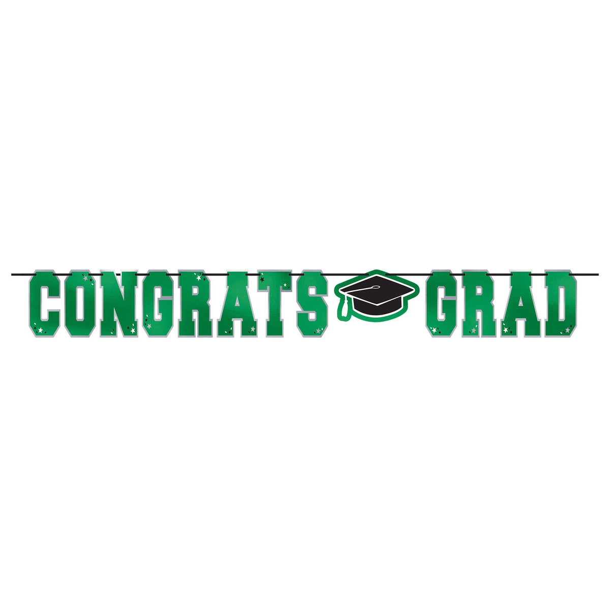 Green Congrats Grad Hanging Garland Banner Decoration, Green, 12-ft, for Graduation