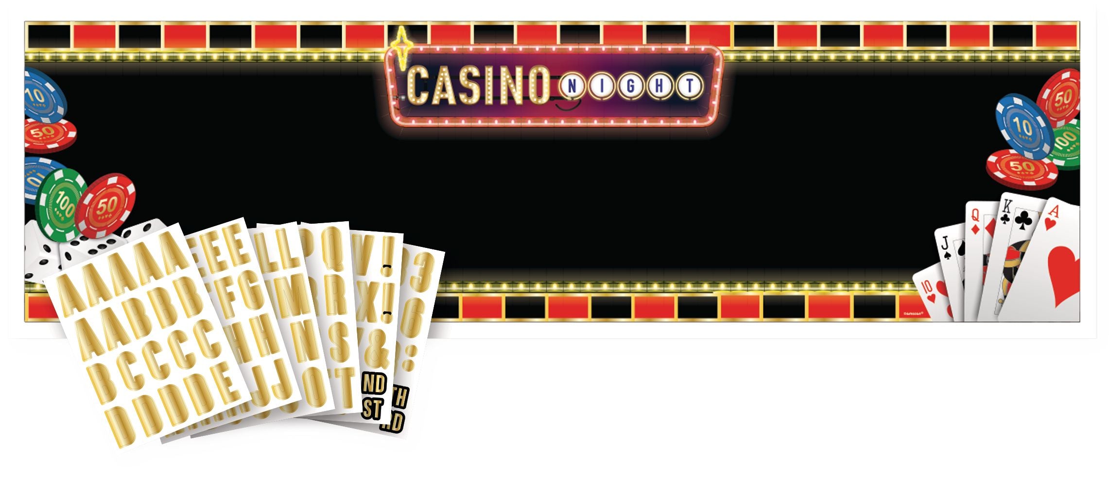 Roll the Dice Casino Banner, Black/Gold, 65-inch Customizable Garland
