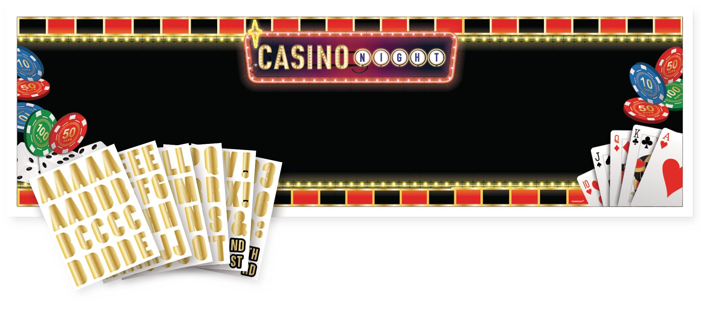 Roll the Dice Casino Banner, Black/Gold, 65-inch Customizable Garland