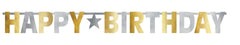 Happy Birthday Foil Garland Banner, Gold/Silver, 10.75-foot