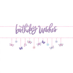 Flutter Birthday Wishes Butterfly Banner, Purple, 10.5-ft, 2-pk