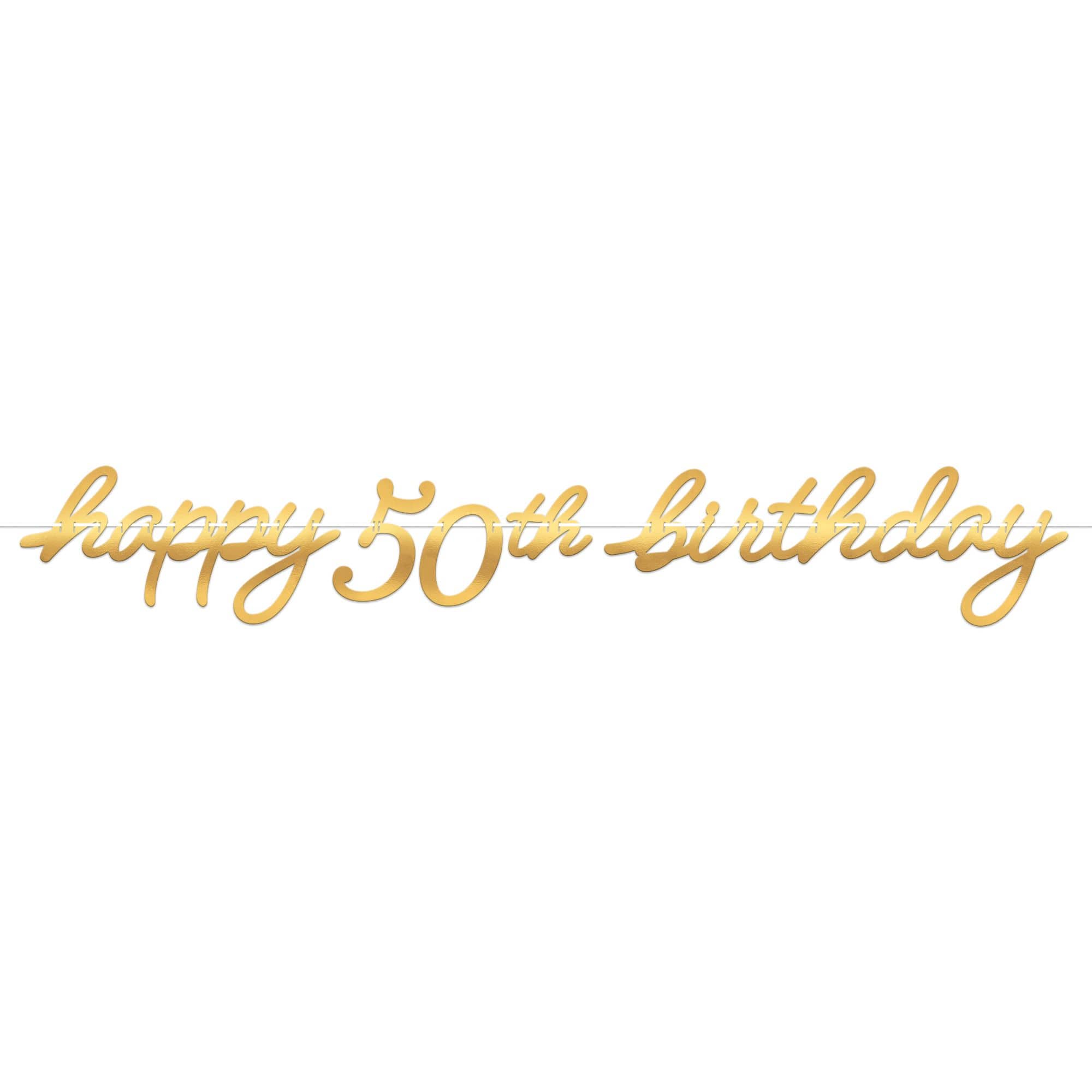 Golden Age Happy 50th Birthday Banner, Gold, 12-foot Garland