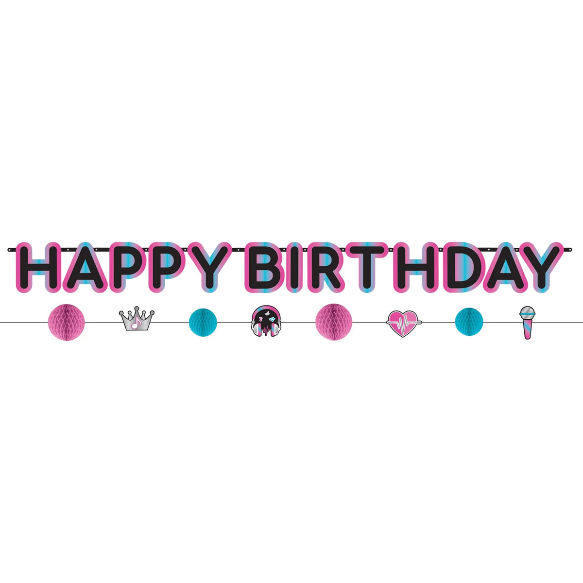 Internet Famous Happy Birthday Banner, Blue/Pink/Black, 10.5-ft, 2-pk